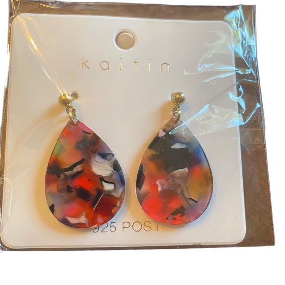 Color Splattered Acrylic Teardrop Shaped Earrings - Picture 5 of 6